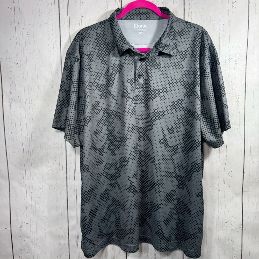 Etonic Polo Shirt Mens Gray Short Sleeve Performance Golf Casual Preppy Summer